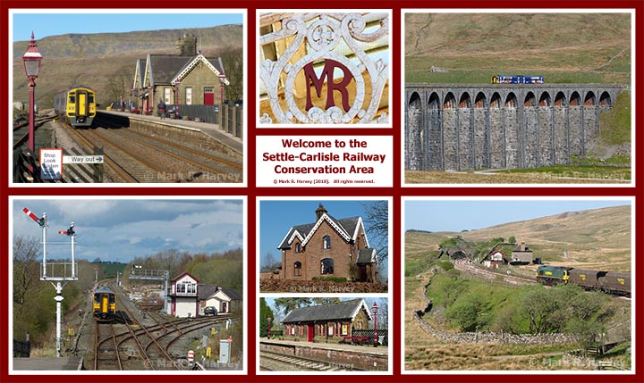 A montage of seven photographs taken within the Settle-Carlisle Railway Conservation Area (SCRCA).